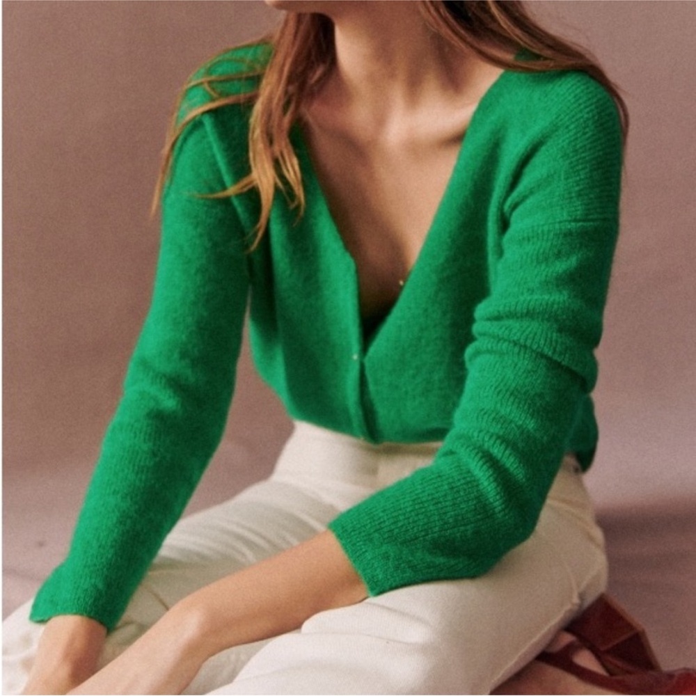 SEZANE Barry Cardigan Kelly Green Mohair Alpaca Wool Reversible Sweater Like New